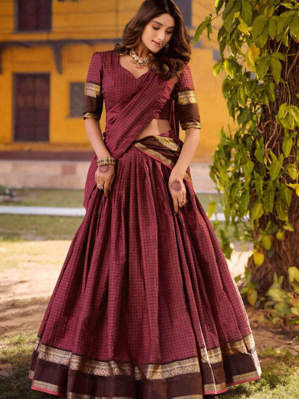 Cotton Half Lehenga Saree for Wedding