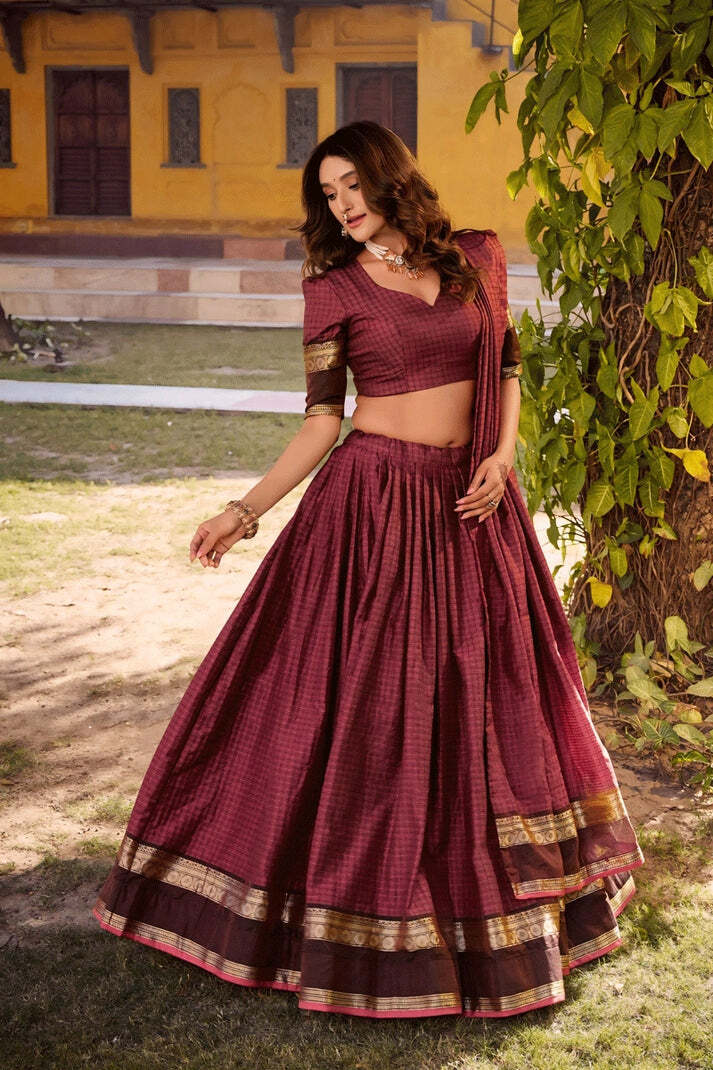 Cotton Half Lehenga Saree for Wedding - Image 2