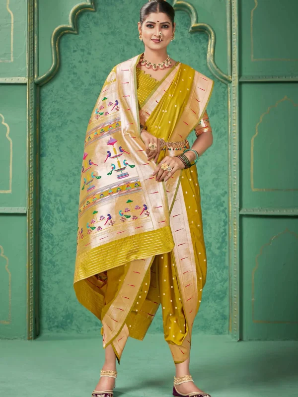Festive Wear Woven Nauvari Unstitched Paithani Silk Saree