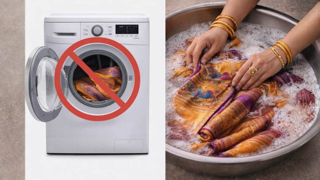 Paithani Should be washed in Washing Machine, instead should be gently washed by hand Brand Maratha