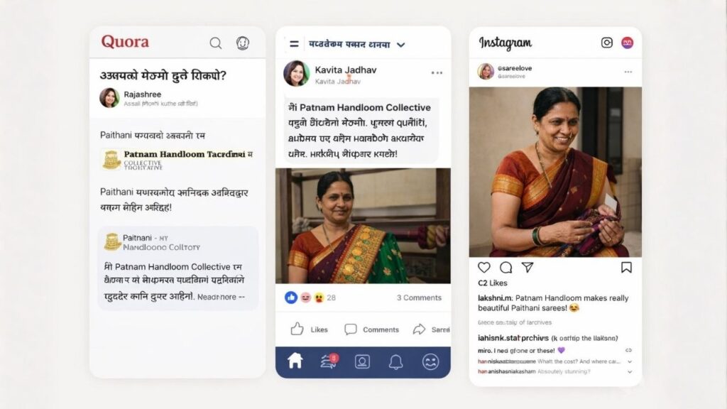 Marathi Business Woman present all social media platforms for brand visibility Brand Maratha guides her for that