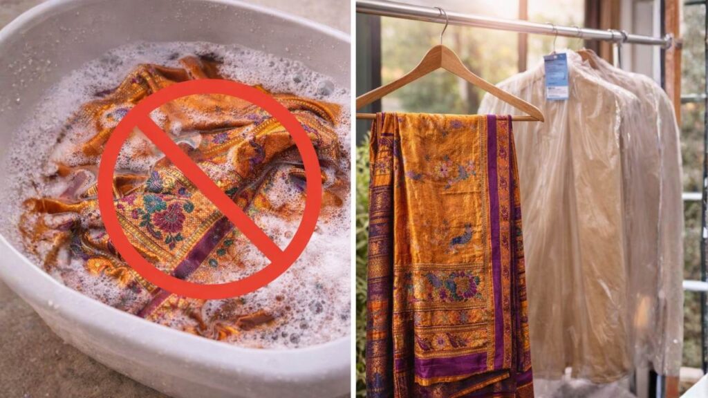 Paithani Saree must not be washed after every wear, it should be kept airy somewhere to settle Brand Maratha