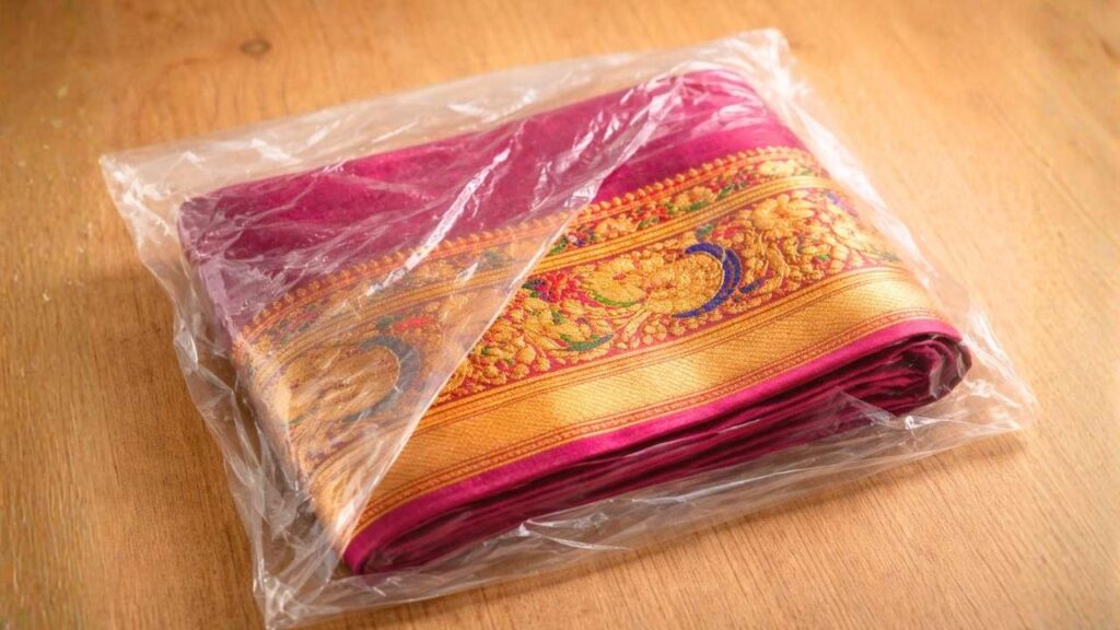 paithani saree stored in plastic cover wrong storage Brand Maratha